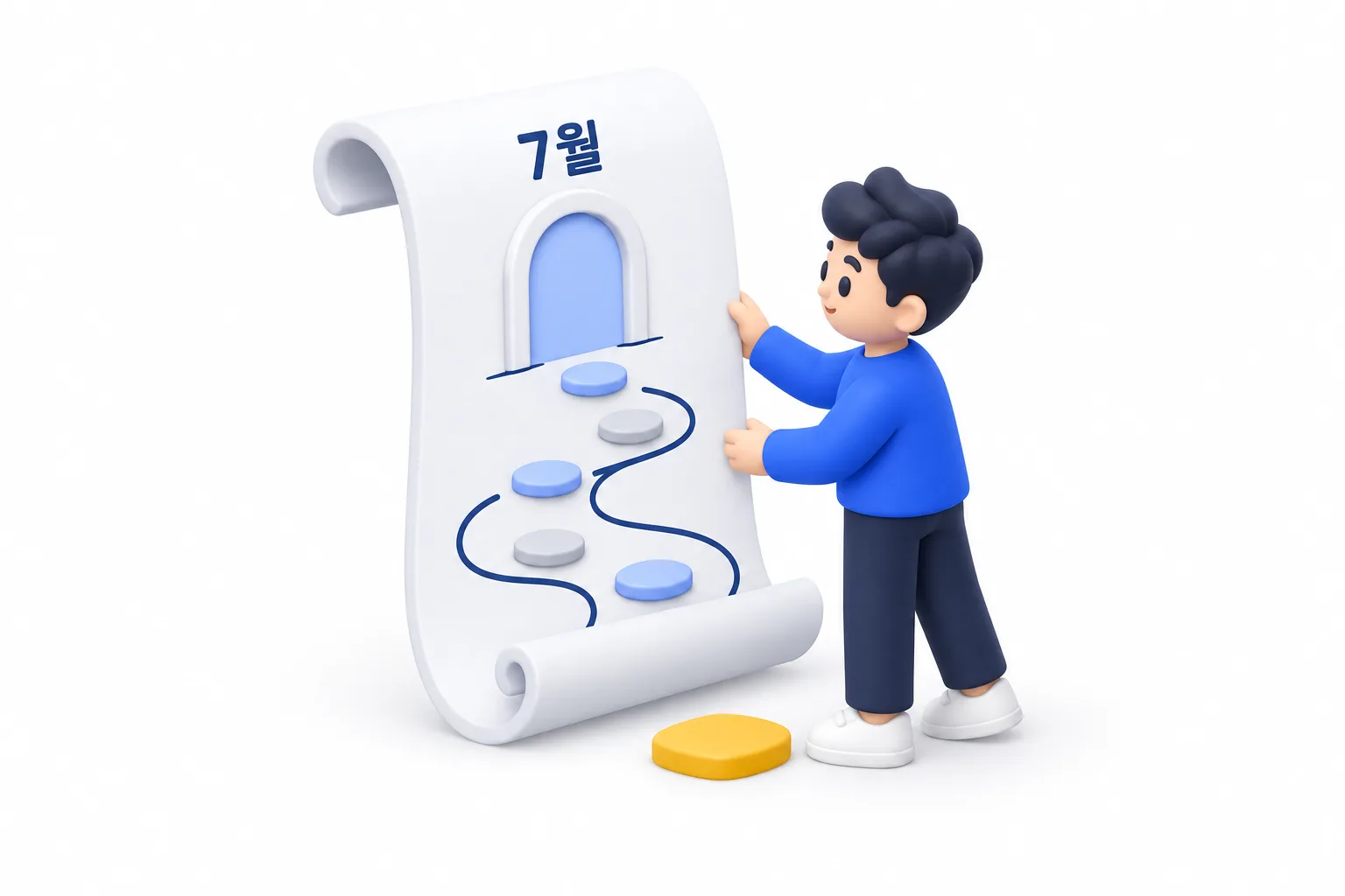 지도를 펼쳐 들고 첫 디딤돌 앞에 선 사람