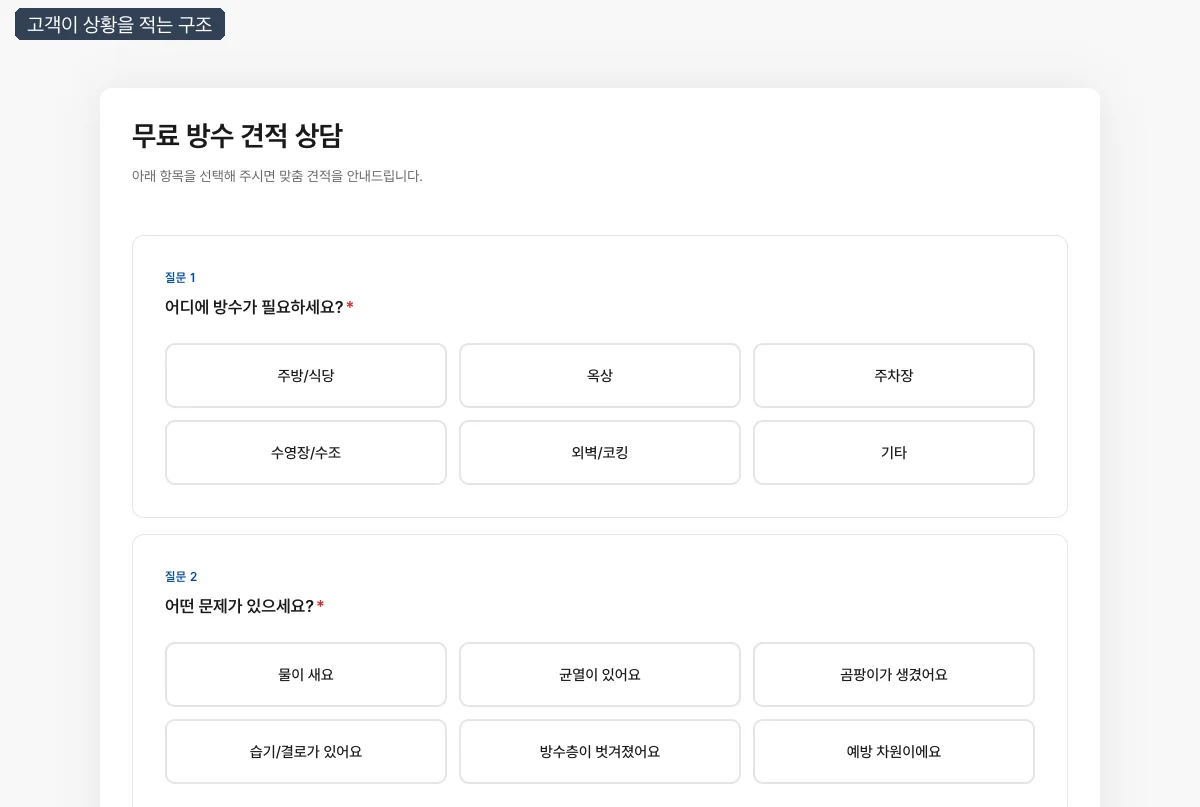 문의 폼, 고객이 상황을 적는 구조