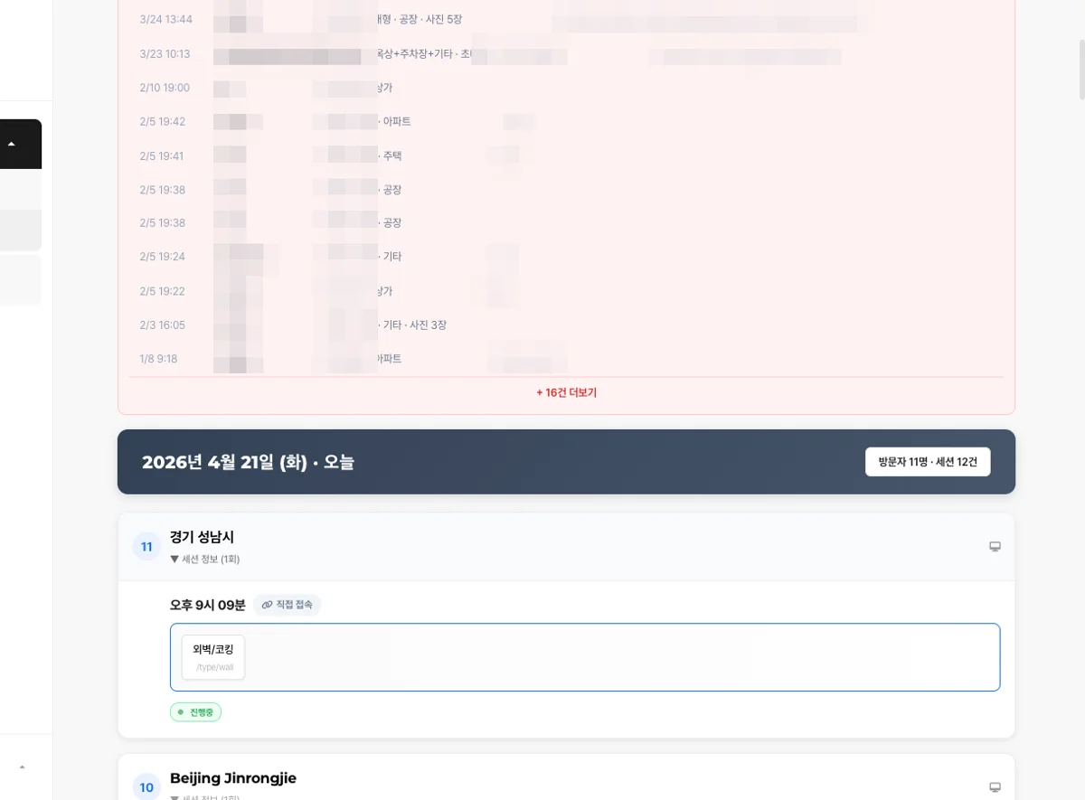 고객 행동 경로 하단, 날짜별 방문