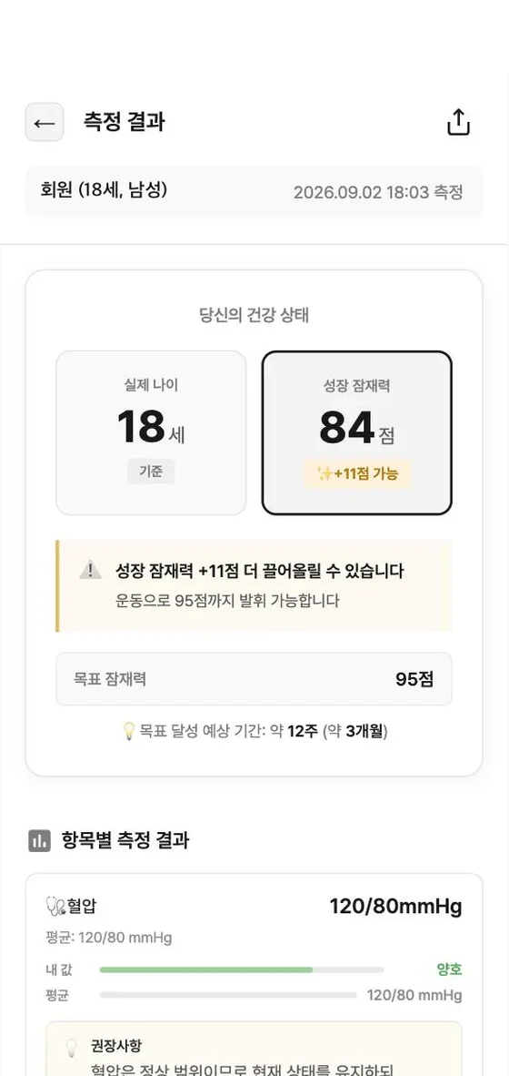 피트니스 AI 운동처방 솔루션 측정 결과 화면